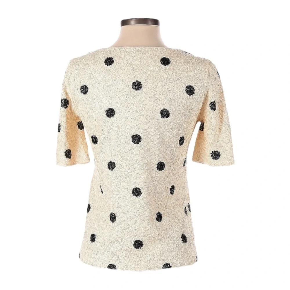 J.Crew XS Ivory Sequin Polka Dot Top Holiday Party Style 28614 HO12 Scoop Neck